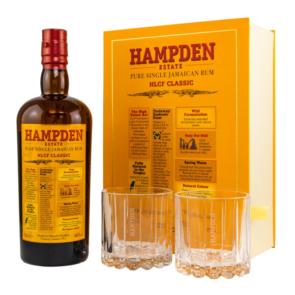 Hampden HLCF Classic Overproof Pure Single Jamaican Rum Buch + 2 Gläser