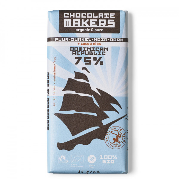 Tres Hombres - Schokolade 75% Kakao mit gerösteten Kakao-Nibs